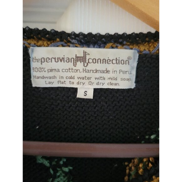Peruvian Connection pink Black Cardigan sweater Hand knit pima Cotton size Small - Picture 2 of 6